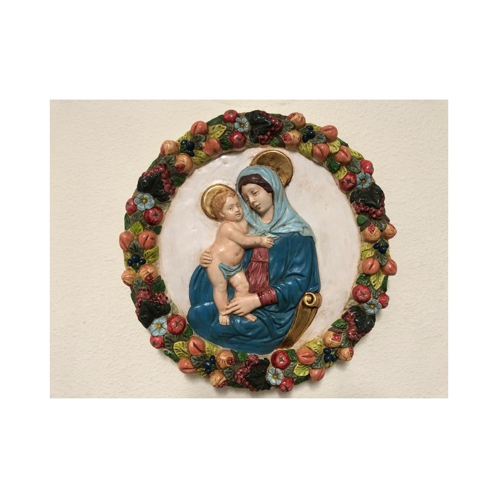 Patinated, Colored and Gilded Madonna in Ceramic